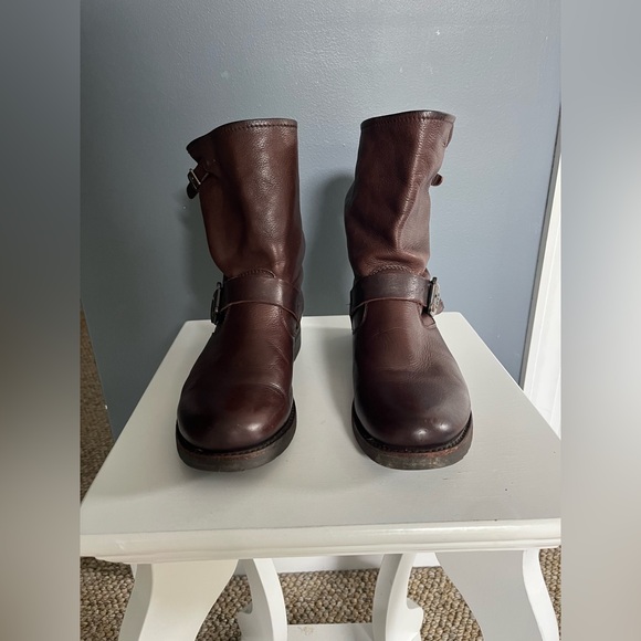 Frye Women’s Leather Veronica Short Moto Slouch Rich Brown Boots Sz 8.5B EUC - Picture 1 of 14